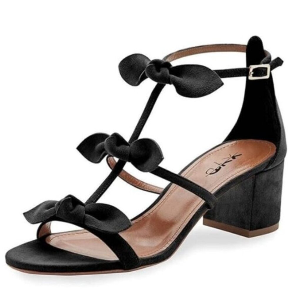 XYD Women Girls Gladiator Block Chunky Heels Open Toe Sandals Bow Black Shoes